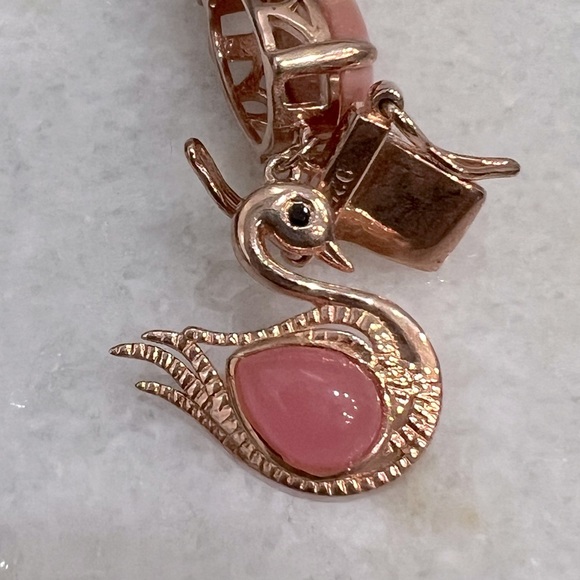 Australian Pink Opal Pink Jade Thai Black Spinel 14K RG Sterling Silver Bracelet - Picture 10 of 16